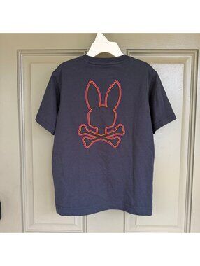 Psycho Bunny Kids Navy Embroidered Big Back Graphic Tee Size 7-8 S